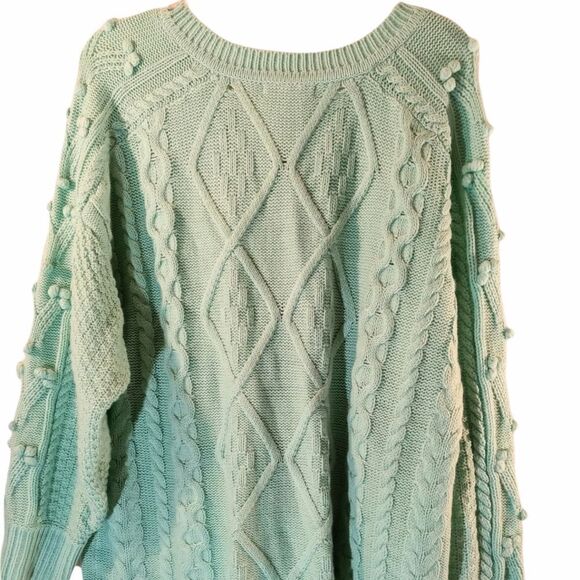 Lime Green Plus Size V-neck Long Sleeve Heavy Cable Knit Pullover Sweate… - Picture 3 of 7